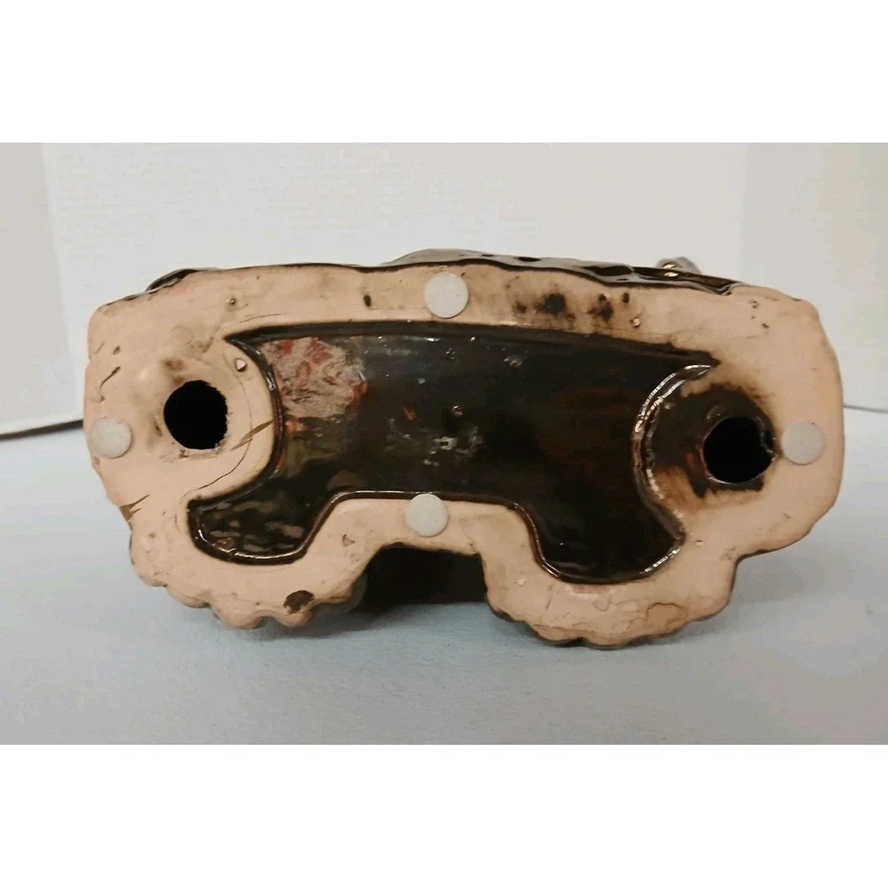 1950s Vintage Owls on a log Shelf Sitter Bronze Color Art MCM Ceramic 9.5 #107B5